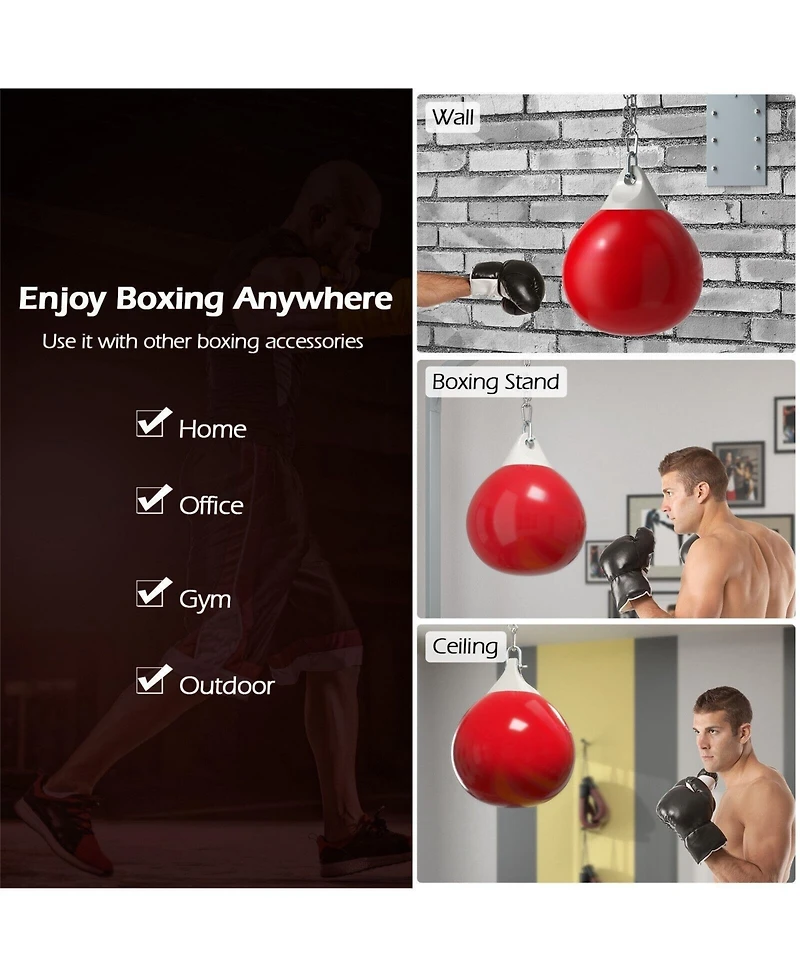 18 Inch 110 Pound Heavy Punching Water Aqua Bag with Adjustable Metal Chain-Red