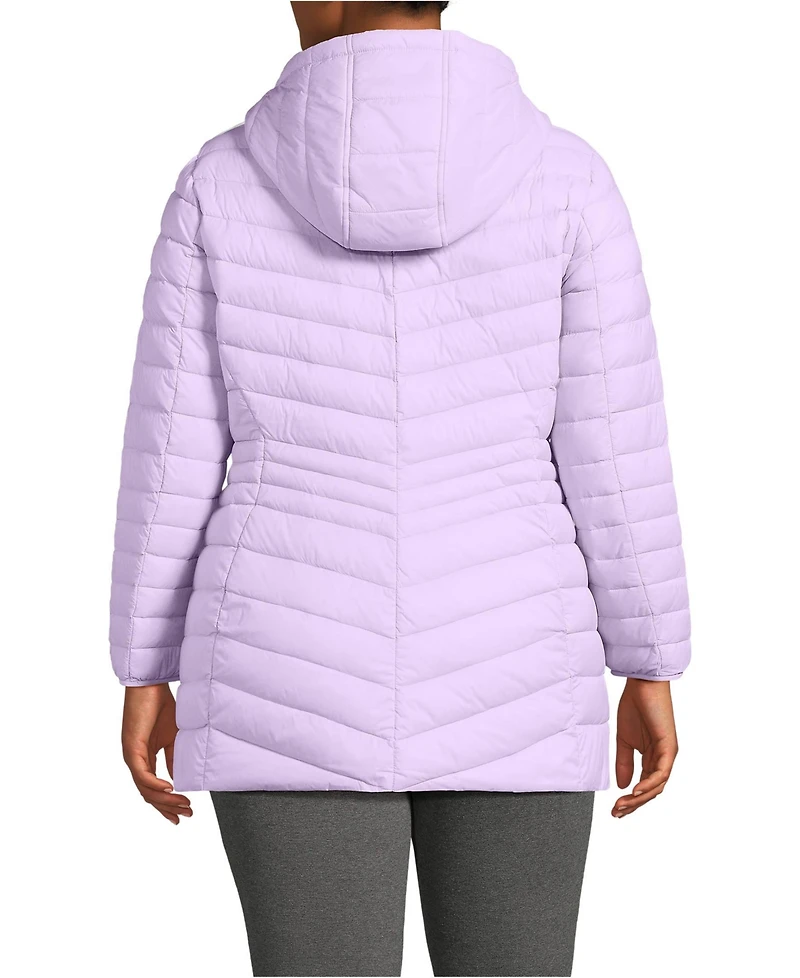 Lands' End Plus Wanderweight Packable Down Hooded Long Jacket
