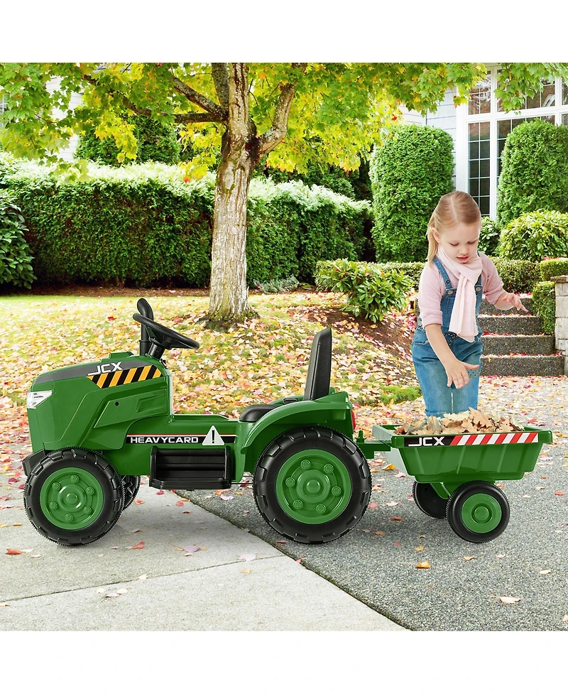 Gymax 2-in-1 Electric Toy Car 12V Kids Ride On Tractor w/ Trailer Remote Control Lights Pink