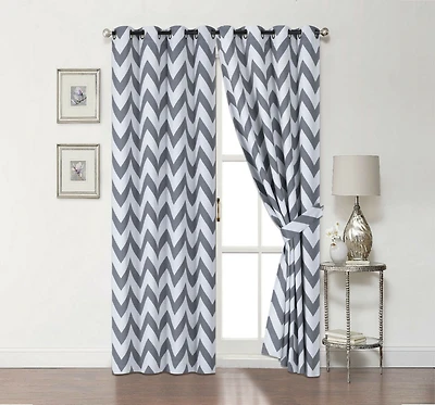 Kate Aurora 2 Pack Room Darkening Juvi Chevron Grommet Top Window Curtains With Tiebacks