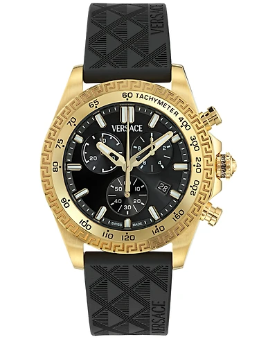 Versace Men's Swiss Chronograph Black Polyurethane Strap Watch 44mm