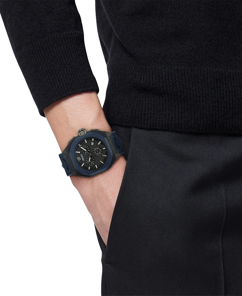 Versace Men's Swiss Chronograph Blue Silicone Strap Watch 44mm