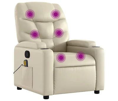 Massage Recliner Chair Cream Faux Leather
