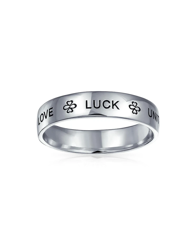 Bling Jewelry Amulet Talisman Heart Infinity Clover Symbol Inspirational Words Love Luck Unity Band Ring Gold Plated .925 Sterling Silver