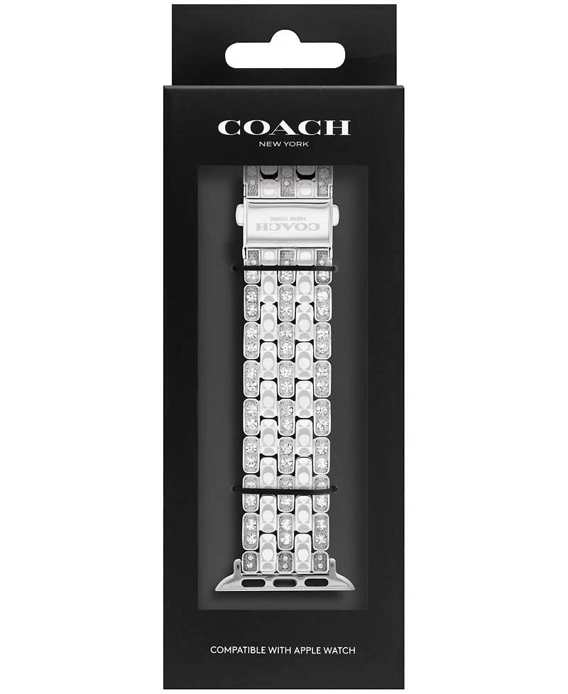Coach Women's Silver Stainless Steel with Crystals Apple Watch Strap for 38mm, 40mm, 41mm