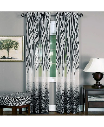 Kate Aurora 2 Piece Safari Themed Animal Print Rod Pocket Sheer Window Curtain Panels - 63 in. Long - Brown