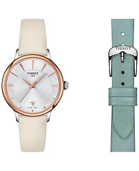 Tissot Women's Swiss Odaci-t Cream Leather Strap Watch 33mm