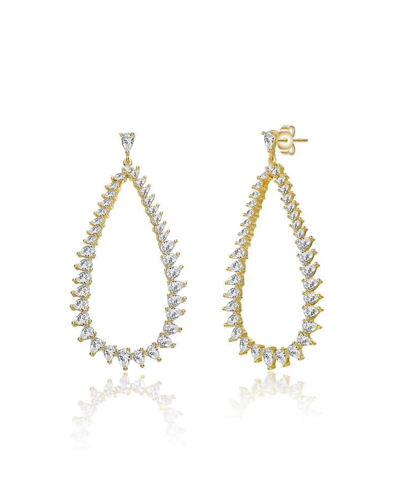 14K Gold Plated Cubic Zirconia Raindrop Front-Facing Hoop Earrings