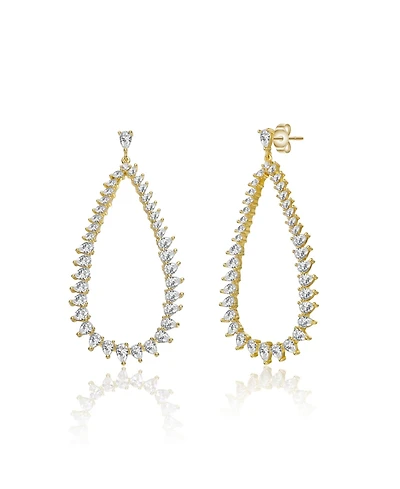 14K Gold Plated Cubic Zirconia Raindrop Front-Facing Hoop Earrings