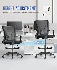 Sugift Ergonomic Drafting Chair Tall Office Chair with Foot Ring, Adjustable Height, Lumbar Support, Mesh Back