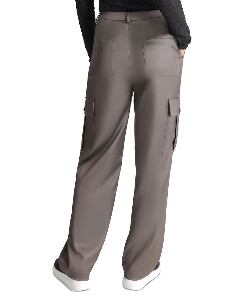 Dkny Jeans Women's Stretch Satin Cargo Wide-Leg Pants