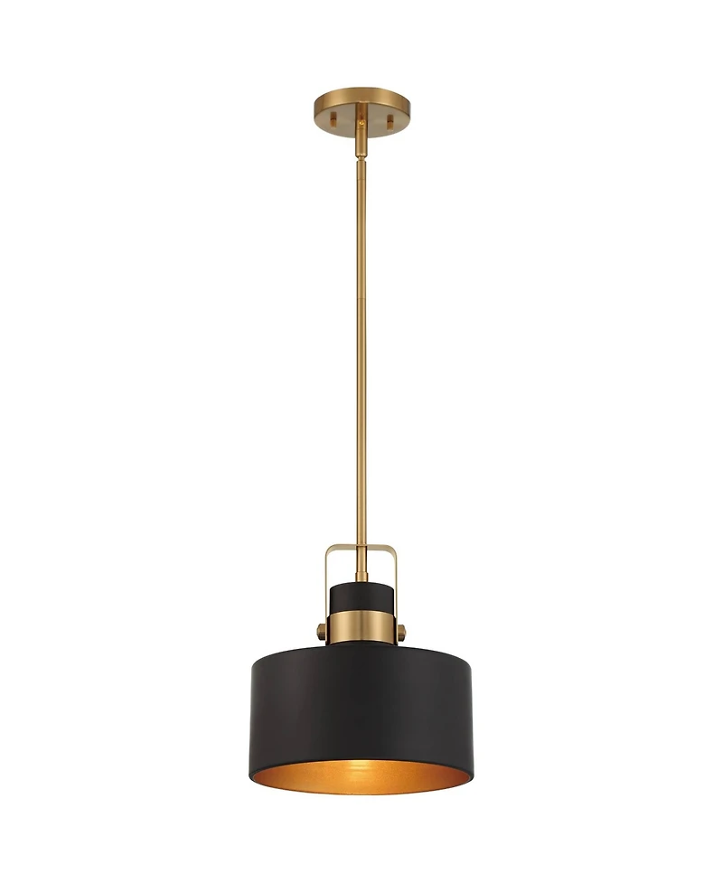 Possini Euro Design Soft Gold Mini Pendant Lighting 10" Wide Modern Matte Black Drum Shade Fixture for Dining Room Foyer Kitchen