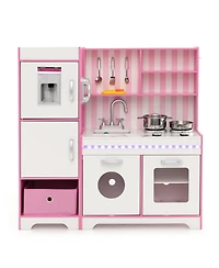 Sugift Kids Kitchen Playset Wooden Toy with Adjustable Led Lights and Washing Machine