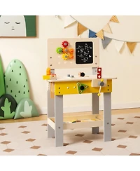 Wooden Pretend Play Workbench Set with Blackboard for Toddlers Ages 3+