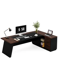 Tribesigns 78" L-Shaped Executive Desk, Large Office Desk with Drawers and Lateral File Cabinet, Business Furniture with Storage Shelves, Modern Compu