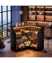 Tribesigns Bar Cabinet, L-Shaped Home Table with Stemware Racks, 4-Tier Corner Unit Liquor Wine Reception Desk for Pub