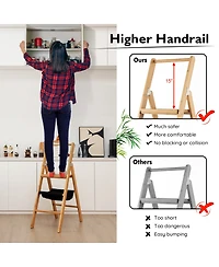 3 Step Foldable Bamboo Step Ladder Stool with Tool Storage Bag