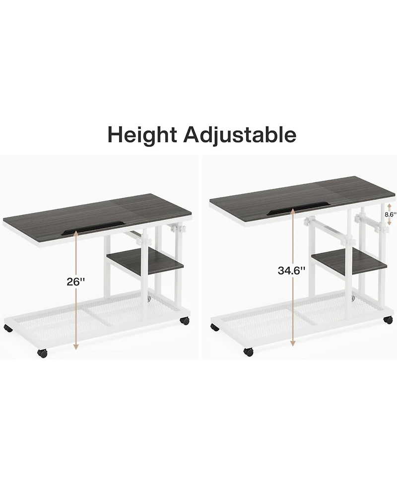 Tribesigns Height Adjustable C Table with Wheels, Mobile Couch Snack Side Table with Tiltable Drawing Board, Sofa Bedside Laptop Stand C Shaped Tv Tra
