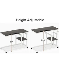 Tribesigns Height Adjustable C Table with Wheels, Mobile Couch Snack Side Table with Tiltable Drawing Board, Sofa Bedside Laptop Stand C Shaped Tv Tra