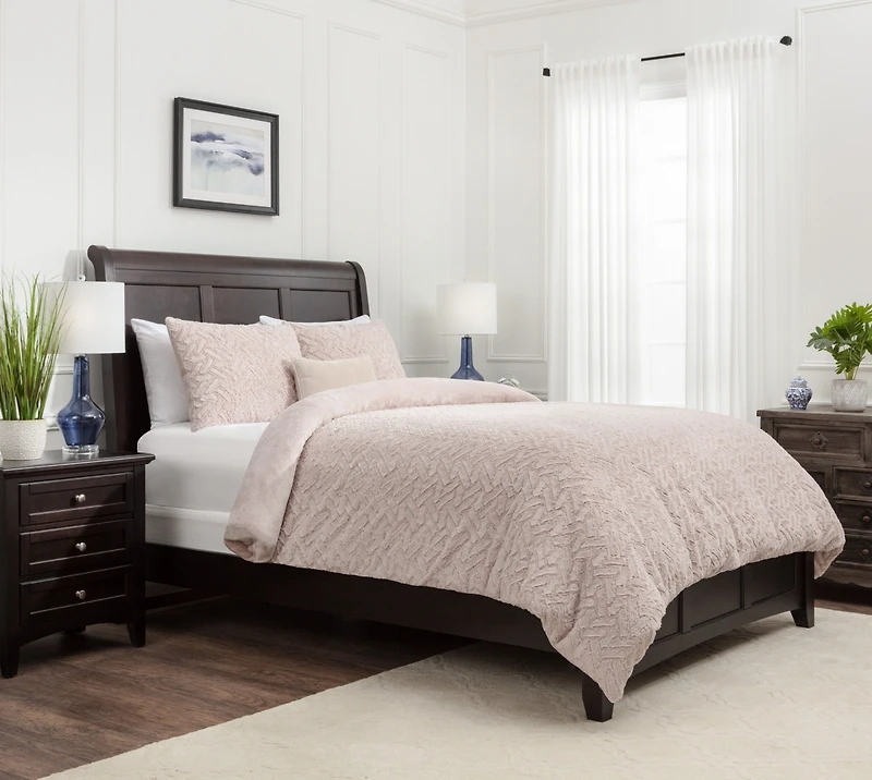 Chanasya Premium Soft Cloud Faux Fur Duvet Cover Bedding Set Queen Size - 3 Piece Combo Set - Textured Embossed Fuzzy Soft Velvet Mink Bedcover