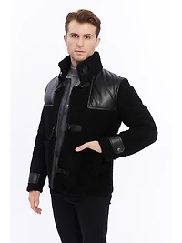 Furniq Uk Men's Leather Shearling Jacket, Black