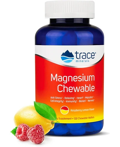 Trace Minerals Magnesium Chewable Supplement for Adults and Kids | from Magnesium Glycinate and Citrate | Sugar Free | Raspberry Lemon | 120 ct, 30 Se
