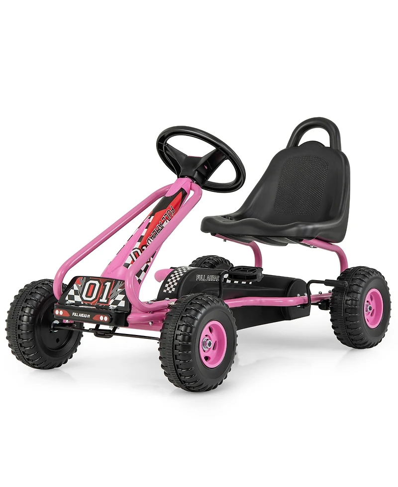 Gymax Kids Pedal Go Kart 4 Wheel Ride On Toys w/ Adjustable Seat Handbrake Red
