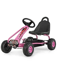 Gymax Kids Pedal Go Kart 4 Wheel Ride On Toys w/ Adjustable Seat Handbrake Red