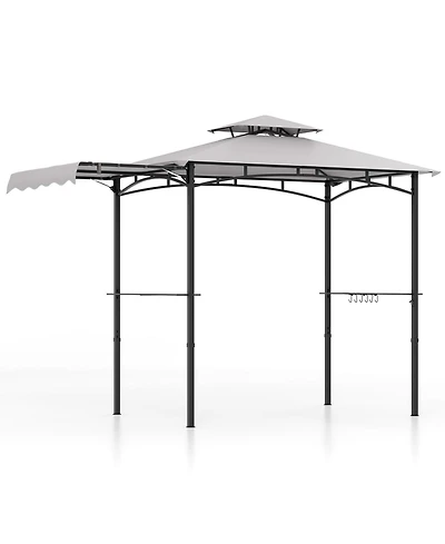 10.5 x 5 Ft Grill Gazebo with Side Awning and Double-Tiered Top-Gray
