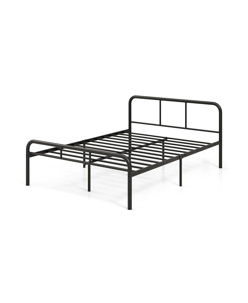 Full Bed Frame with Headboard and Footboard No Box Spring Needed-Black