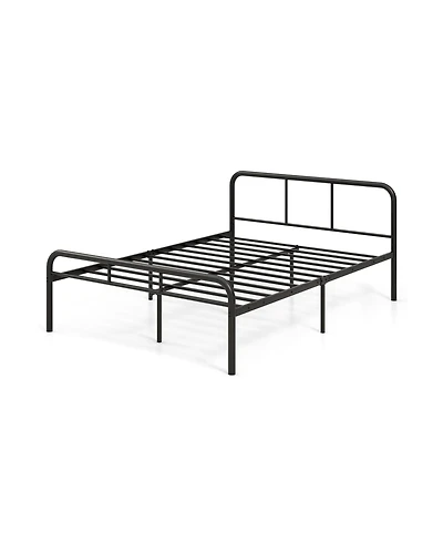 Full Bed Frame with Headboard and Footboard No Box Spring Needed-Black