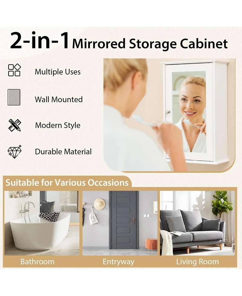 Bathroom Wall Cabinet with Single Mirror Door-Gray