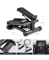 Sunny Health & Fitness Mini Stepper, Low-Impact Stair Step Cardio Equipment with Resistance Bands, Performance Digital Monitor, and SunnyFit App Bluet