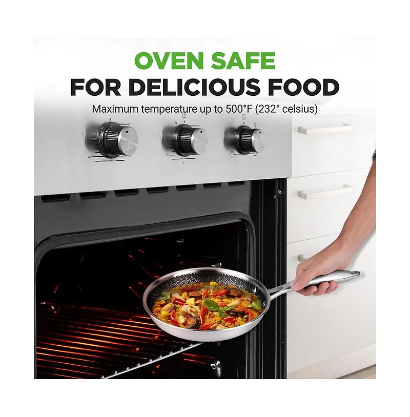 NutriChef 8'' Stir Fry Pan with Glass Lid - Triply Stainless Steel Cookware, Dakin Etching Non-Stick Coating Inside and Outside
