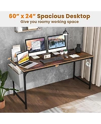 60" Modern Computer Desk with Charging Station with Storage Bag & Headphone Hook