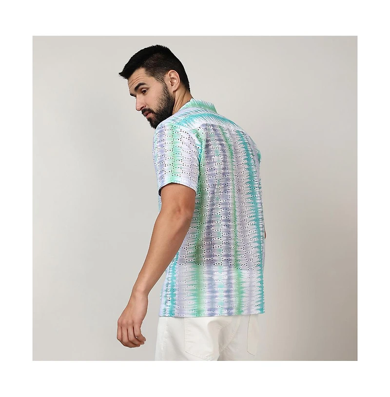 Men's Sea Green & Lavender Horizontal Tie-Dye Shirt