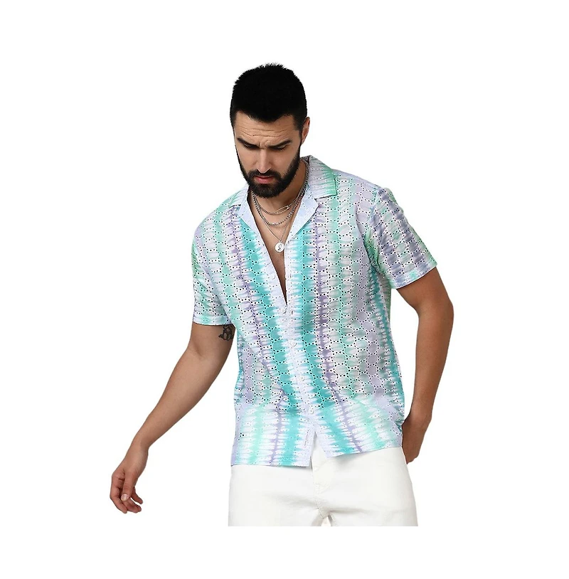 Men's Sea Green & Lavender Horizontal Tie-Dye Shirt