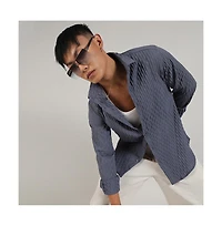 Men's Prussian Blue Crinkled-Weave Shirt
