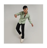 Men's Pistachio Green Self-Design Striped Shirt