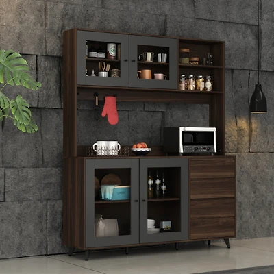 Famapy Kitchen Dining Food Pantries Sideboard with 4-Drawers and Glass Doors