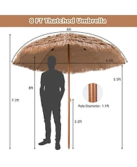 Skonyon 8 Feet Patio Thatched Tiki Umbrella Hawaiian Hula Beach Umbrella
