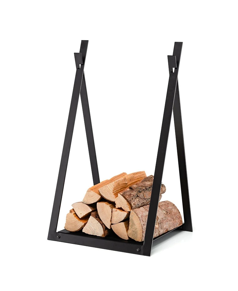 Skonyon Triangle Firewood Rack with Raised Base for Fireplace Fire Pit-Black