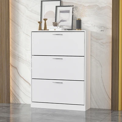 Famapy White Wooden Shoe Storage Cabinet,Simple and Fashion with 3-Drawers