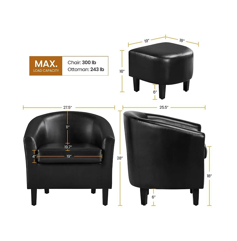 Yaheetech Contemporary Faux Leather Club Chair and Ottoman Set