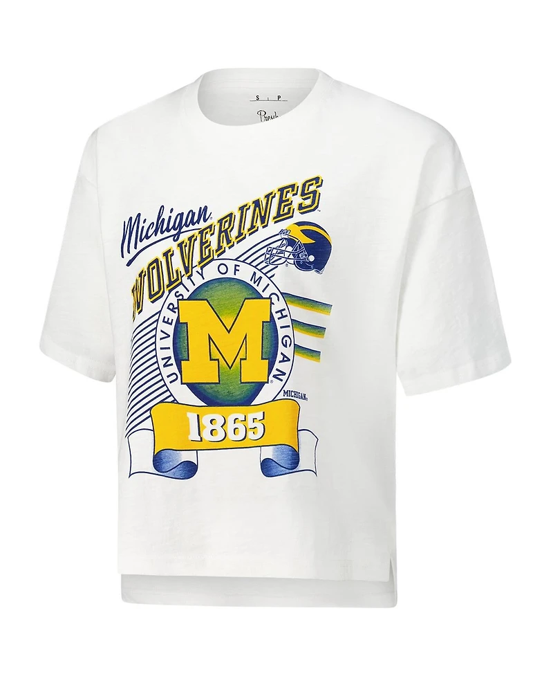 Pressbox Women's White Michigan Wolverines Rock Roll Slub T-Shirt