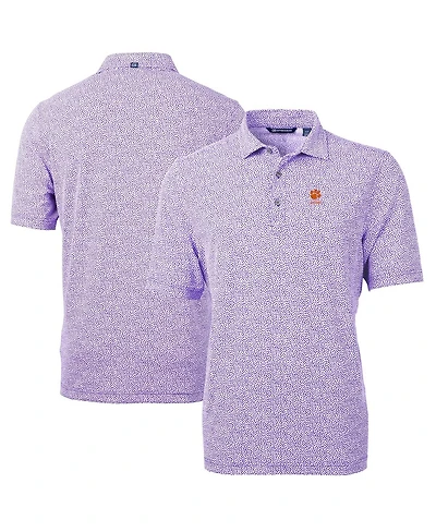Cutter & Buck Men's Purple Clemson Tigers Alumni Logo DryTec Virtue Eco Pique Botanical Print Polo