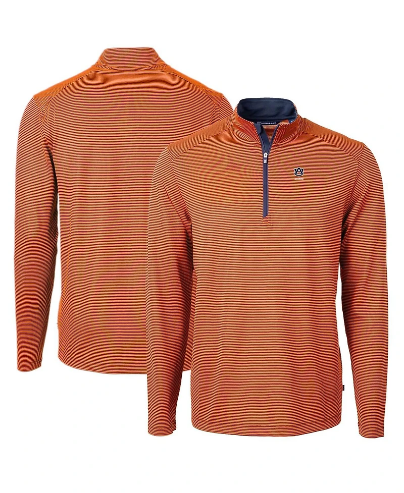 Cutter & Buck Men's Orange Auburn Tigers Alumni Logo DryTec Virtue Eco Pique Micro Stripe Quarter-Zip Pullover Top