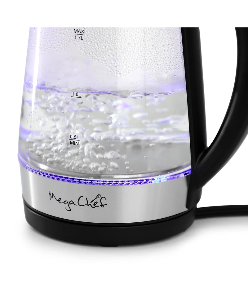 MegaChef 1.7 Quart Glass and Stainless Steel Electric Tea Kettle in Silver