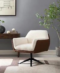 Abbyson Living Ace 32" Wood Two-Toned Swivel Accent Chair