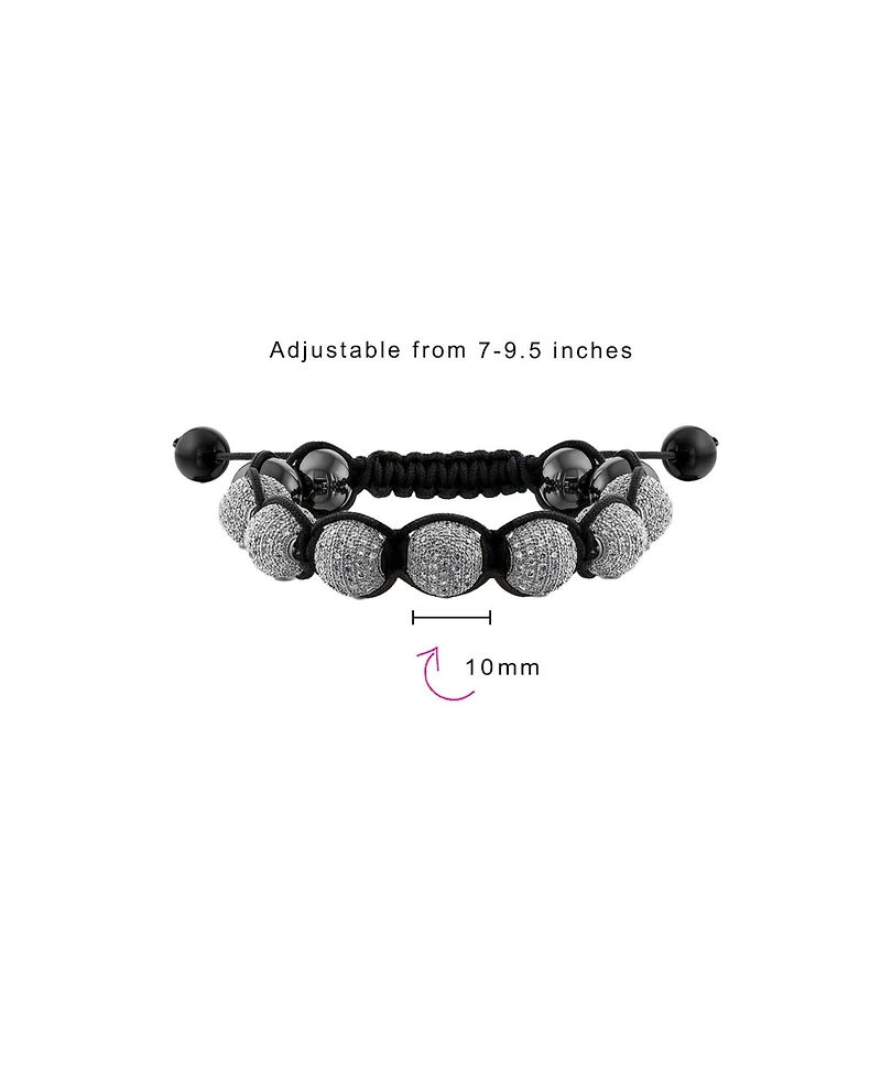 Bling Jewelry Black White Gold Tone Chain Link Bracelet with Crystal Ball Beads Cord